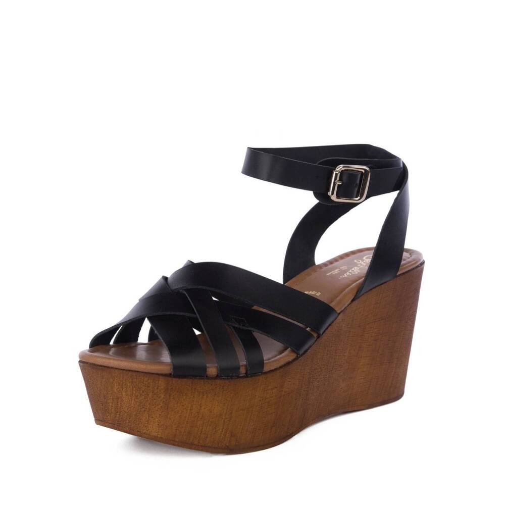 NEW SEYCHELLES women's high and low platform wedge sandal in black